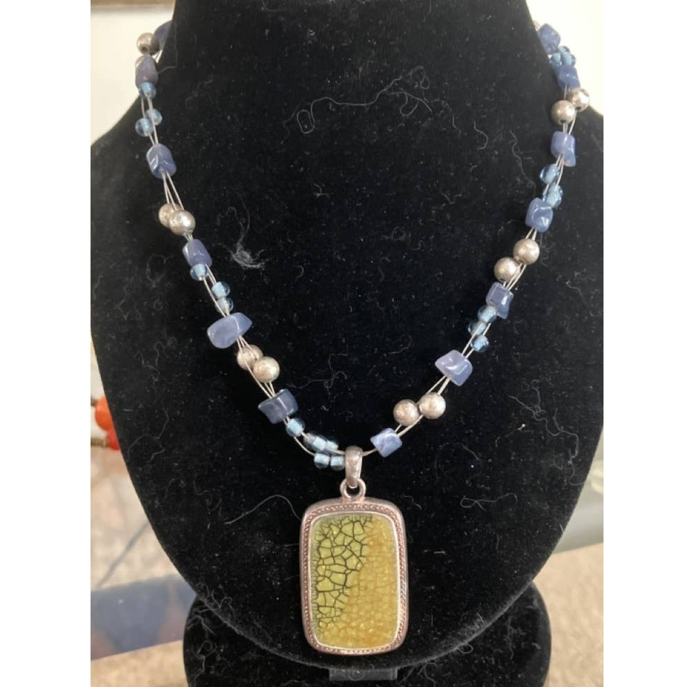 Vintage Chicos MultiStrand Blue Stone Necklace with Olive Blue Pendant